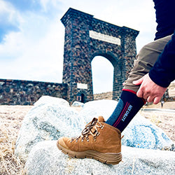 Yellowstone Roosevelt Arch with Hot Chillys socks
